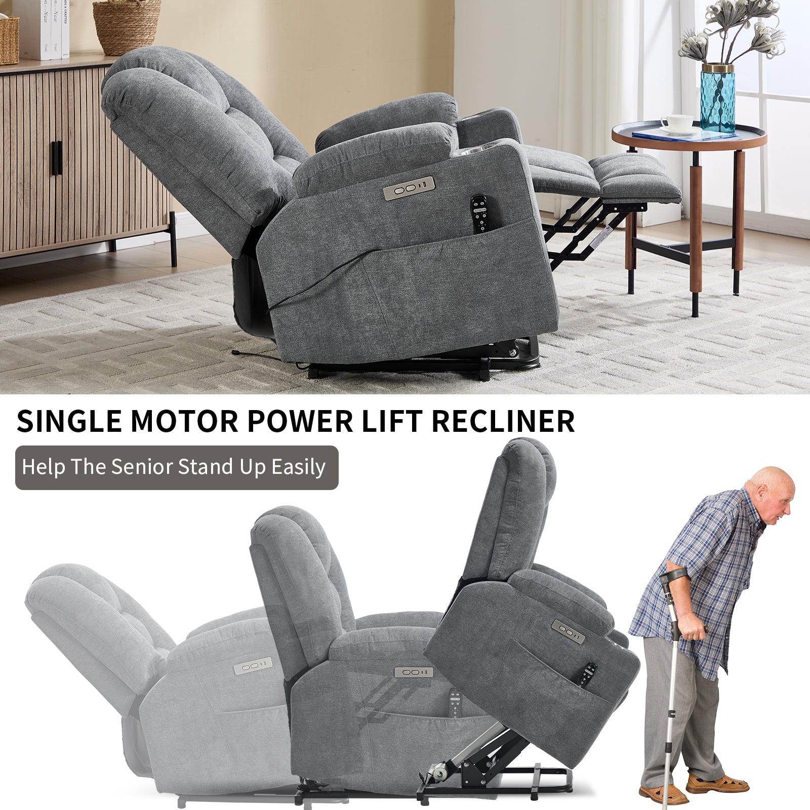 Large Dual-Motor Power Lift Heat & Massage Recliner detail image 8