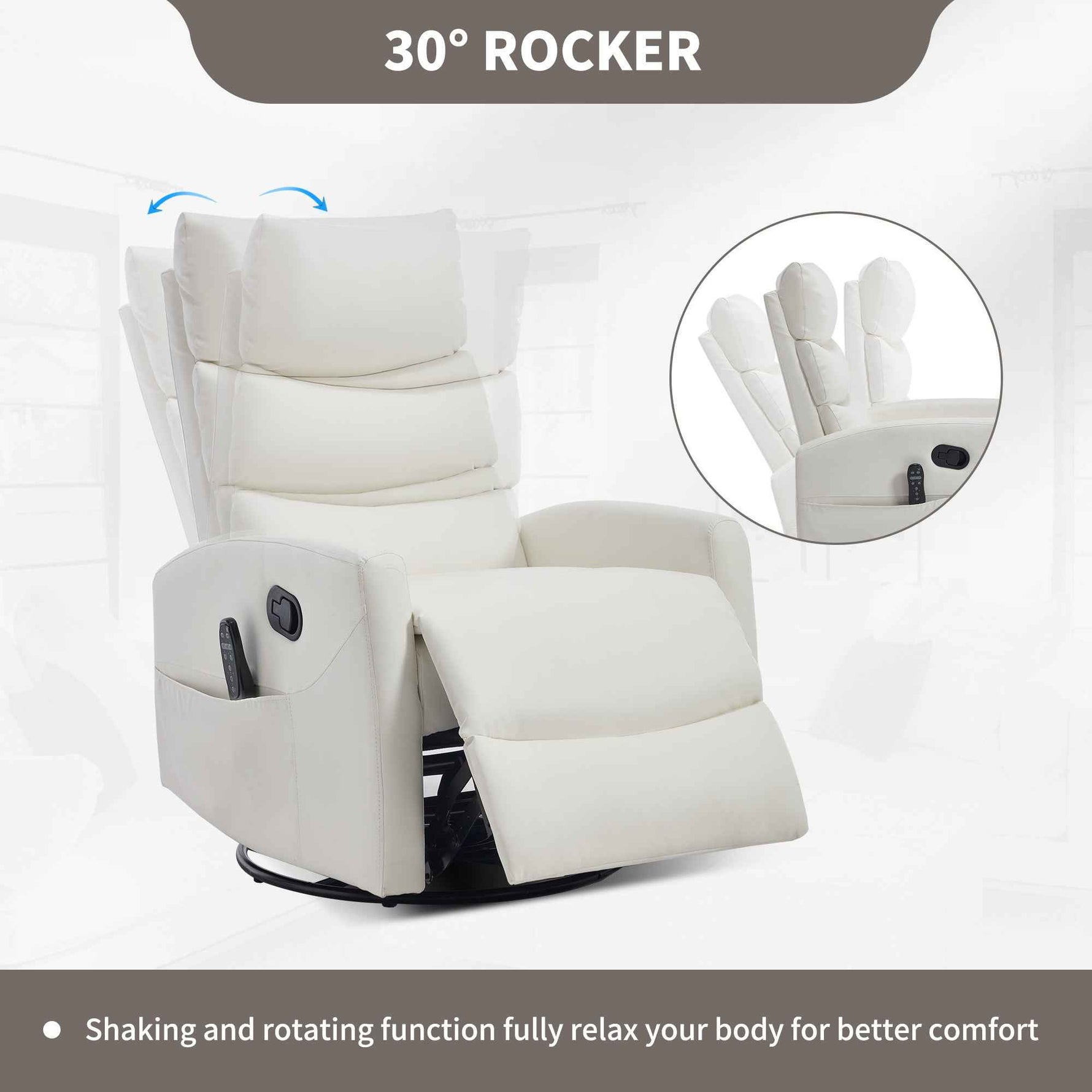 Heat Massage Manual Recliner Chair with Rocker and Swivel in Faux Leather for Living Room detail image 15