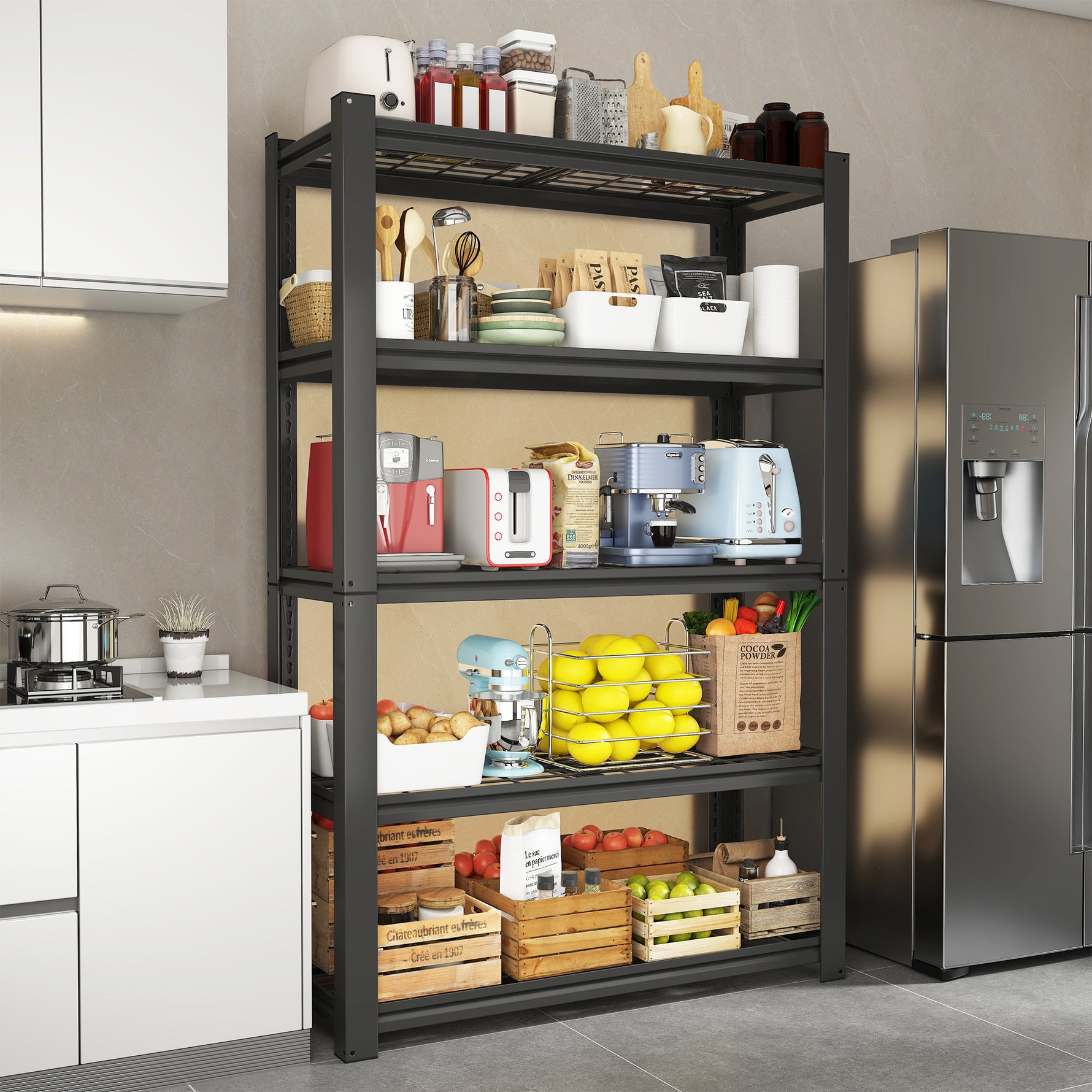 Industrial Heavy Duty Adjustable Metal Mesh Storage Shelving Unit for workshop, garage, storage, or utility use