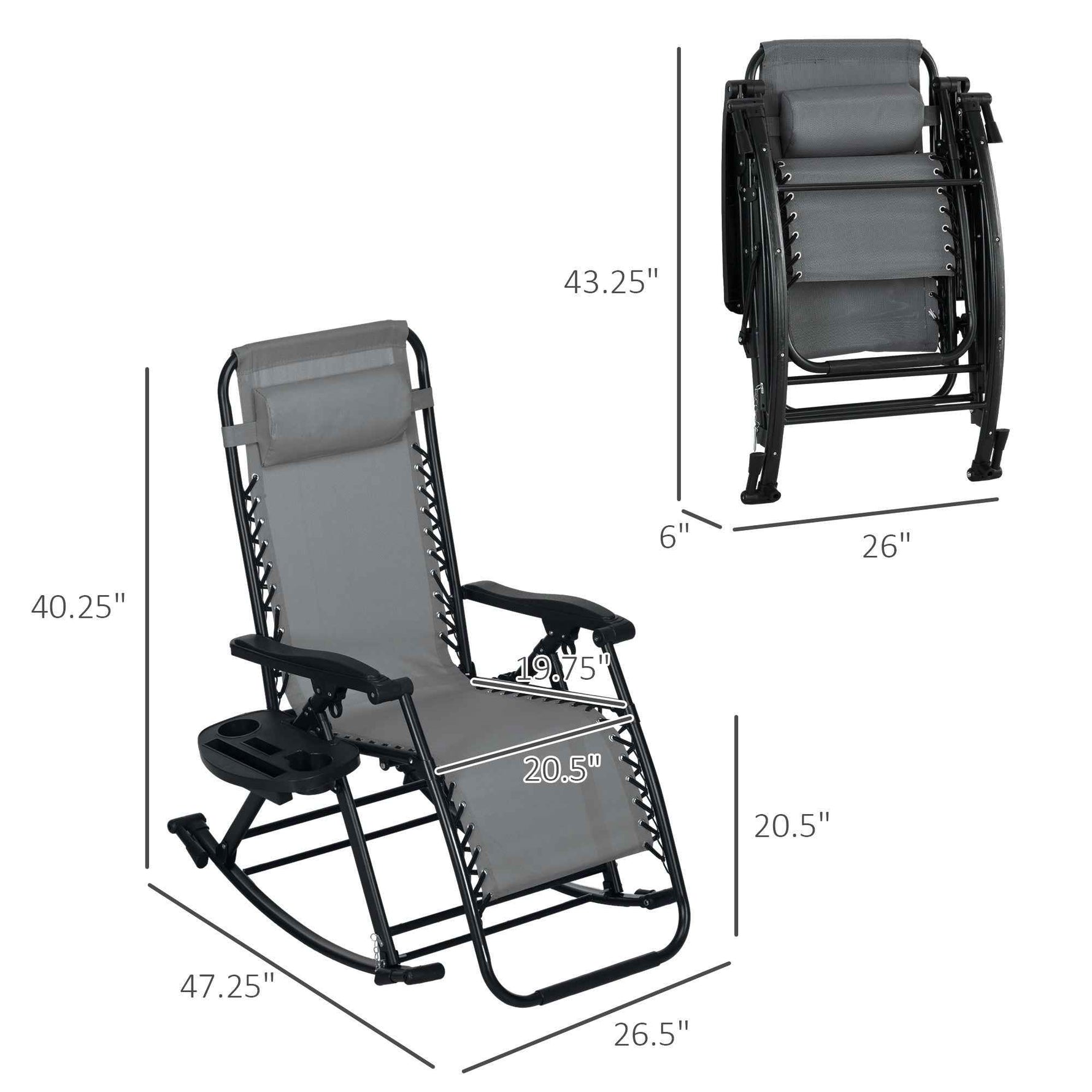 Outsunny Folding Zero Gravity Rocking Chair Set detail image 12