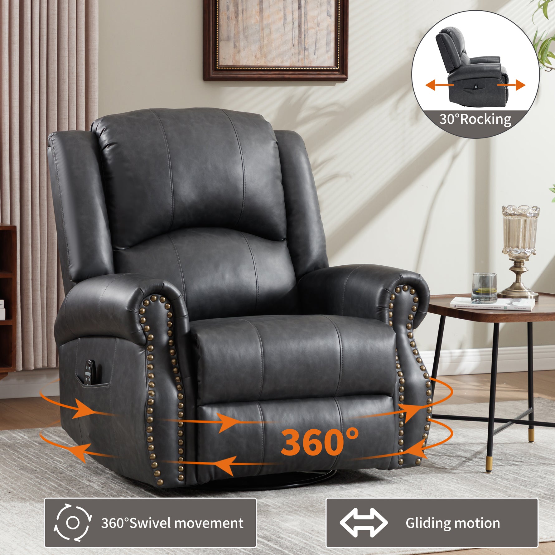 Heat Massage Manual Recliner Chair with Rocker and Swivel for Living Room detail image 67