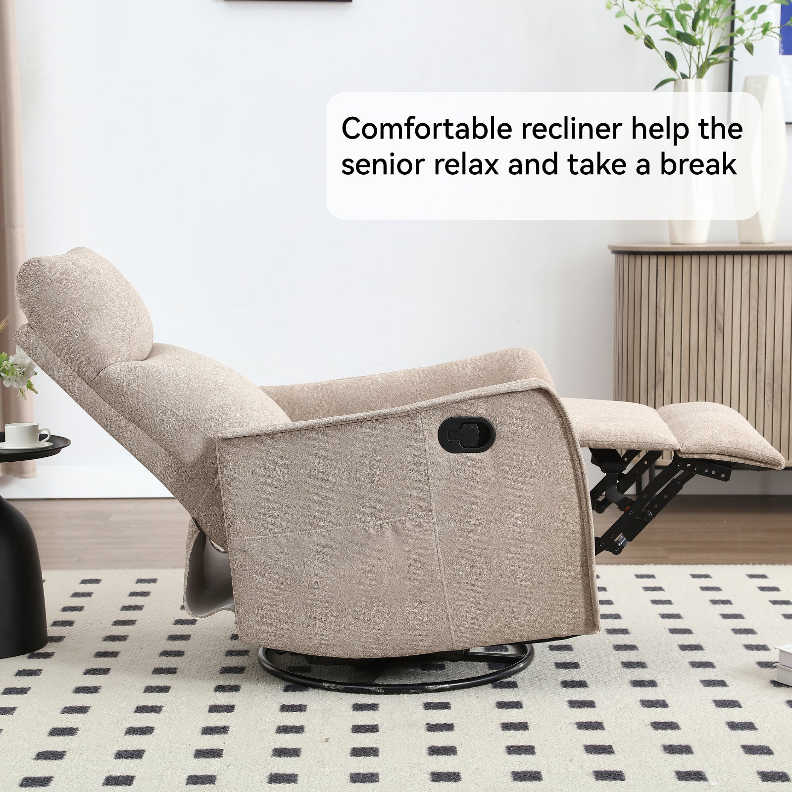 Heat Massage Manual Recliner Chair with Rocker and Swivel in Fabric for Living Room detail image 68