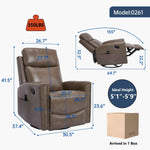 Genuine Leather Heat Massage Manual Recliner Chair with Rocker and Swivel for Living Room detail image 74