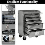 Rolling 5-Drawer Steel Tool Chest with Stainless Steel Top for workshop, garage, storage, or utility use