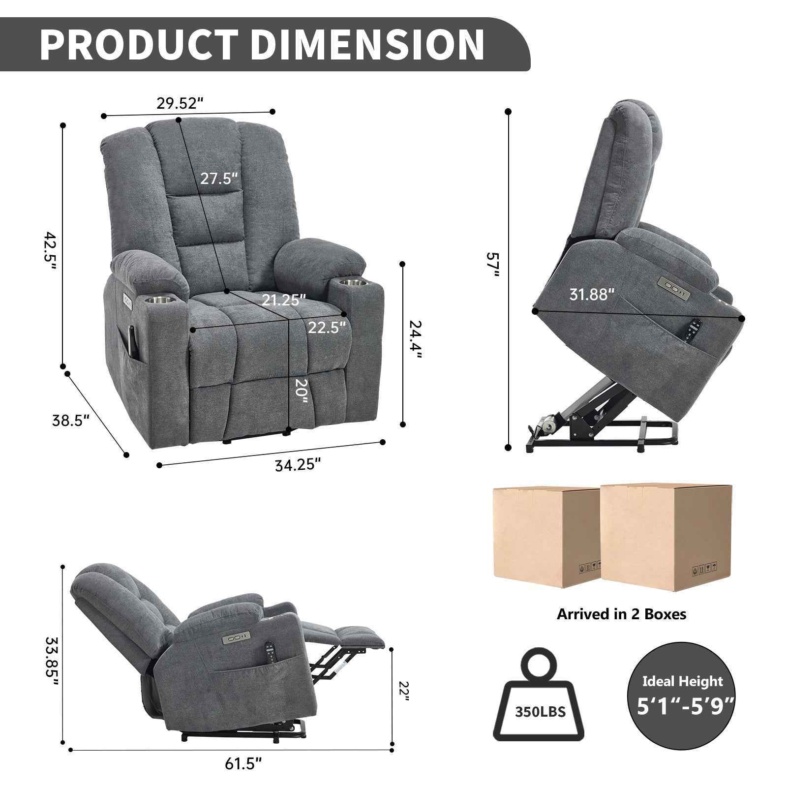 Large Dual-Motor Power Lift Heat & Massage Recliner detail image 2