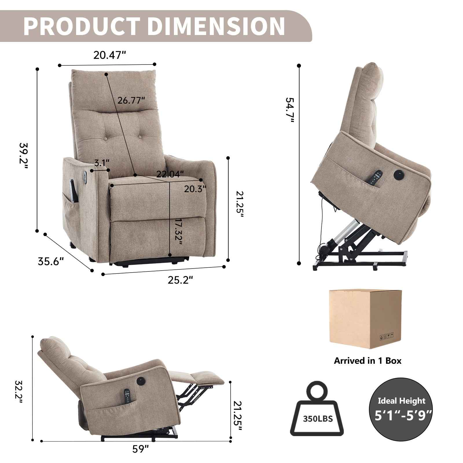 Single Motor Power Lift Recliner Chair with Massage & Heat detail image 20