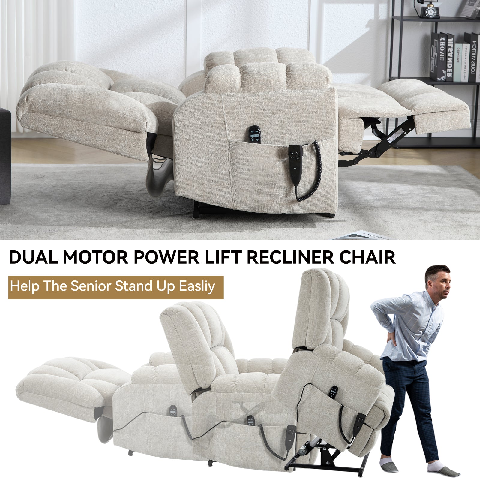 Dual-Motor Heat & Massage Power Lift Recliner, 350 lb Capacity detail image 5