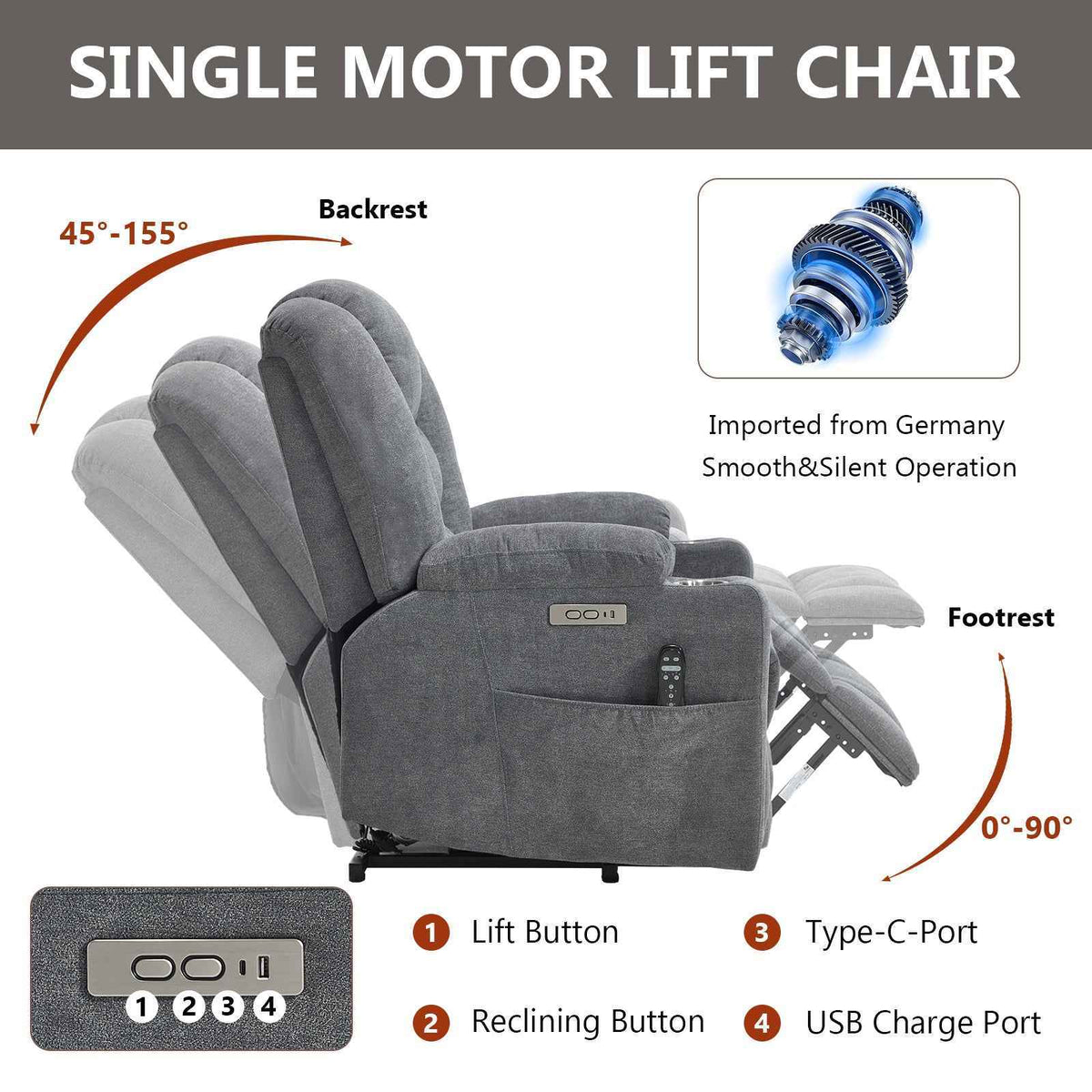 Large Dual-Motor Power Lift Heat & Massage Recliner detail image 4