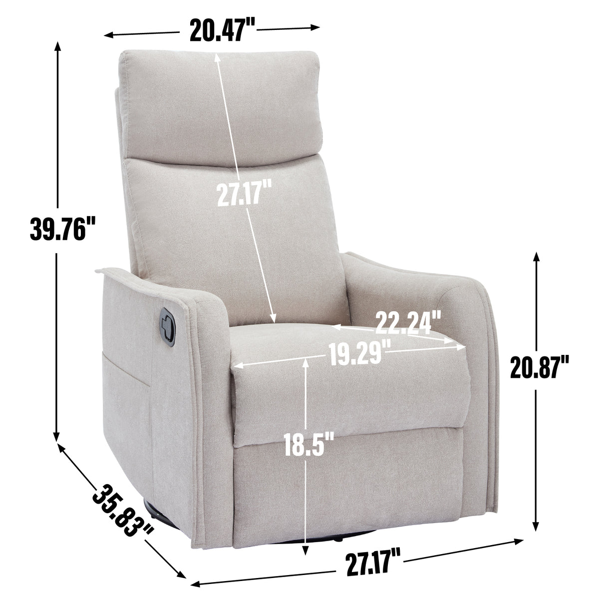 Heat Massage Manual Recliner Chair with Rocker and Swivel in Fabric for Living Room detail image 50