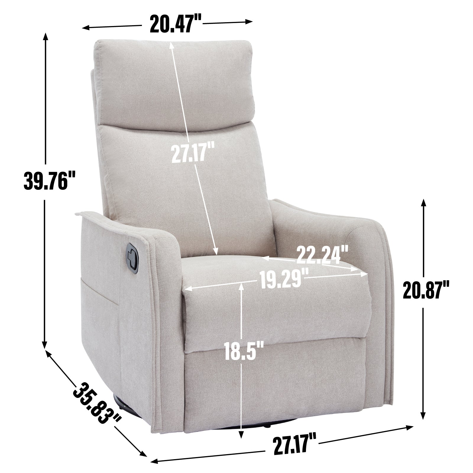 Heat Massage Manual Recliner Chair with Rocker and Swivel in Fabric for Living Room detail image 50