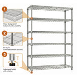 6-Tier Adjustable Wire Shelving Unit, 2100 lb Capacity for workshop, garage, storage, or utility use