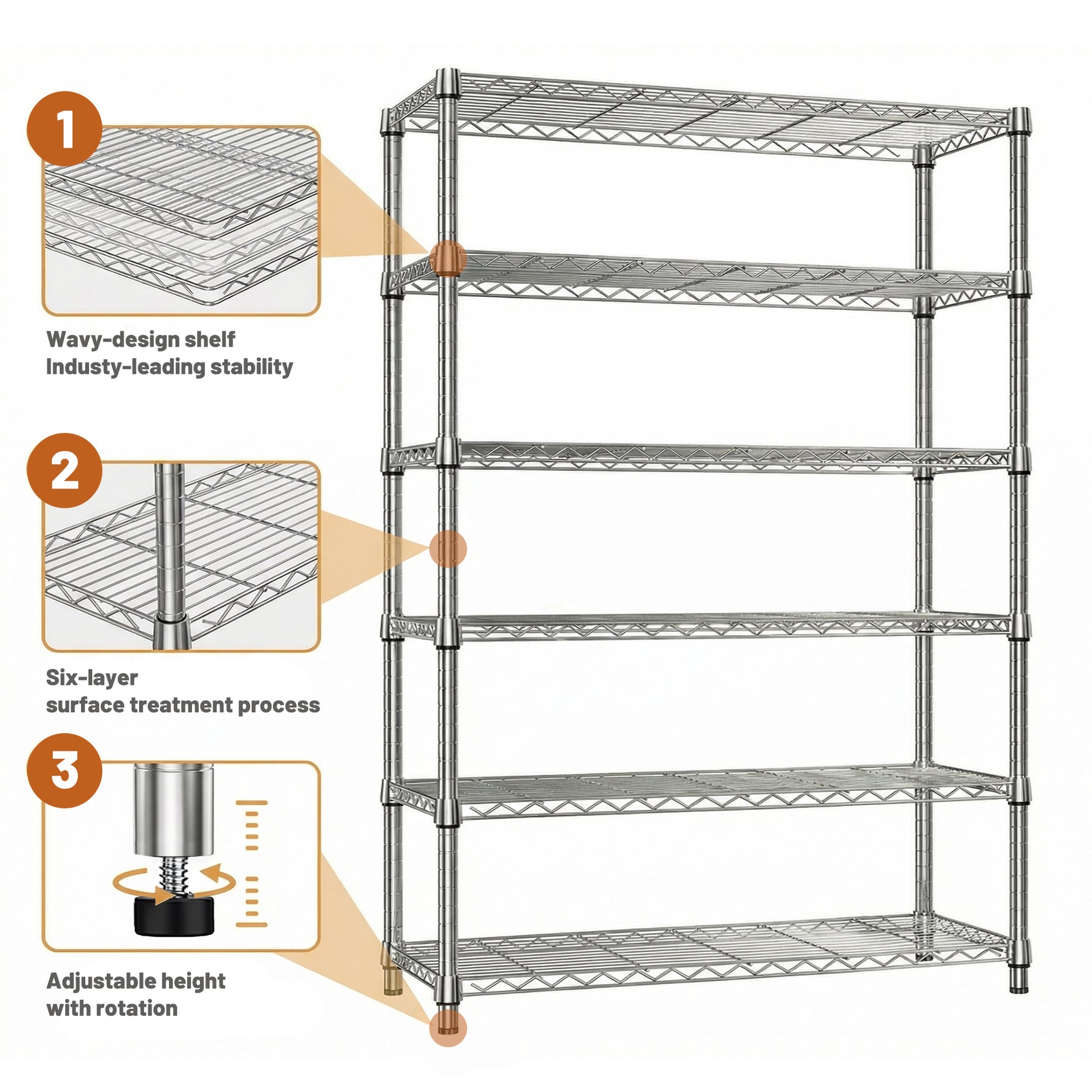 6-Tier Adjustable Wire Shelving Unit, 2100 lb Capacity for workshop, garage, storage, or utility use