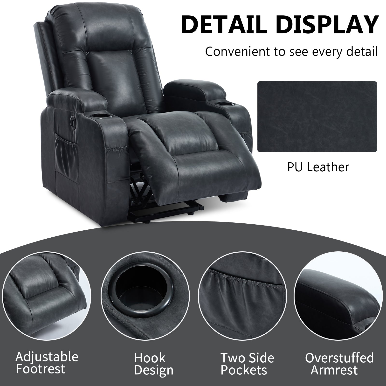 PU Infinite Position Up to 350 lb Single Motor Power Lift Recliner Chair detail image 9