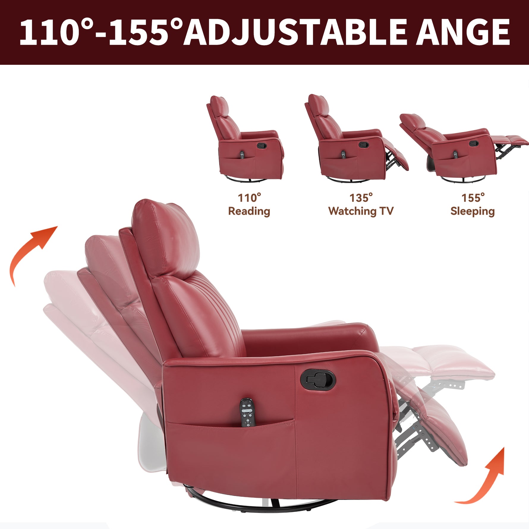 Faux Leather Heat & Massage Manual Rocker Swivel Recliner detail image 24