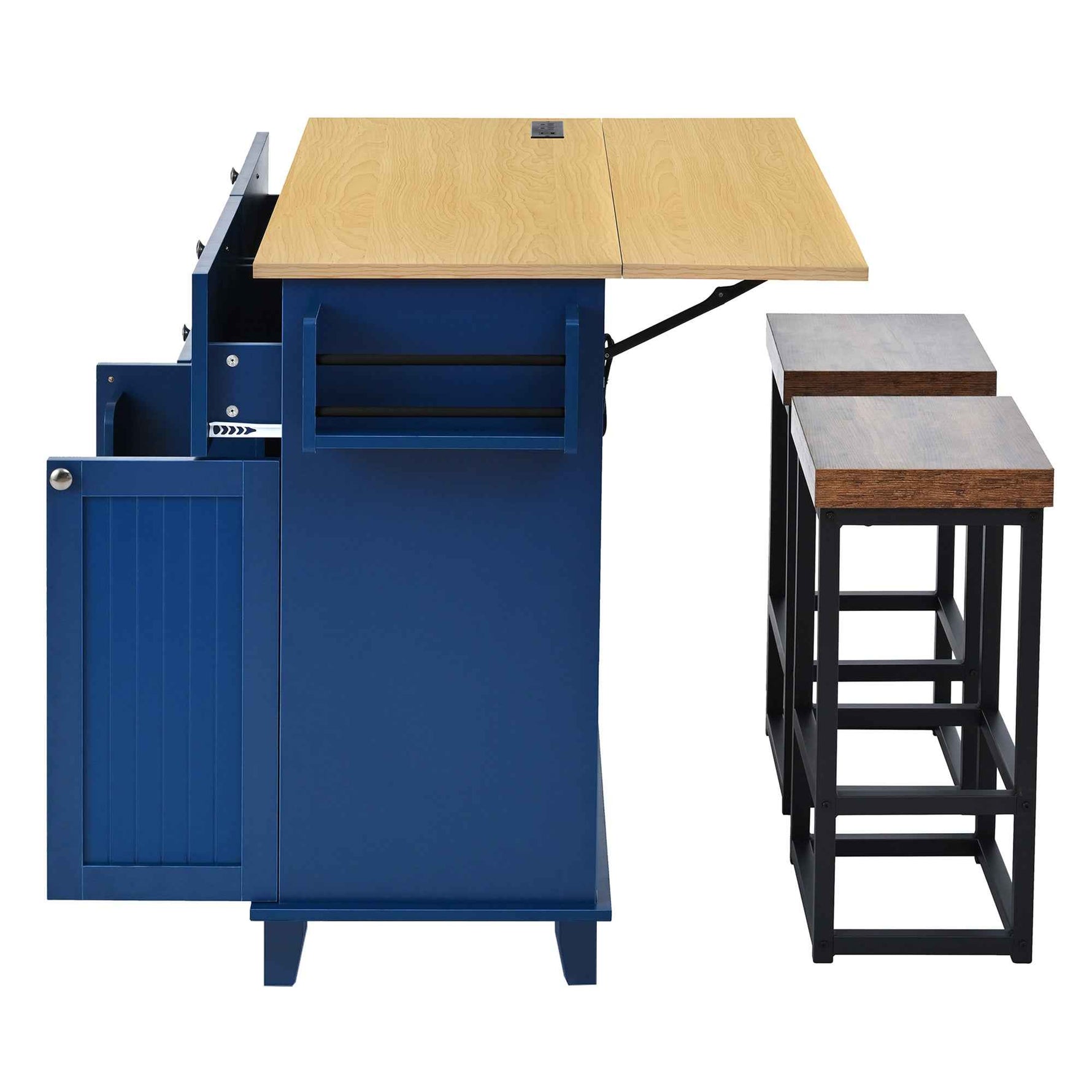Farmhouse Kitchen Island with Drop Leaf, Power Outlet & 2 Seats product view 8