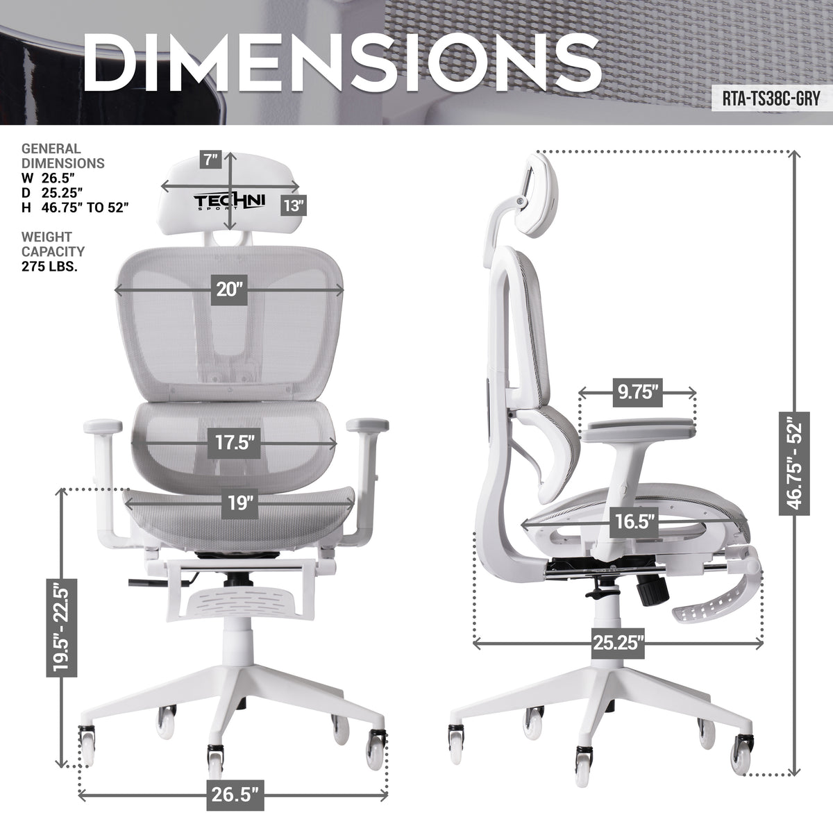 Techni Sport AIRFLEX2.0 White Mesh Ergonomic Chair product image
