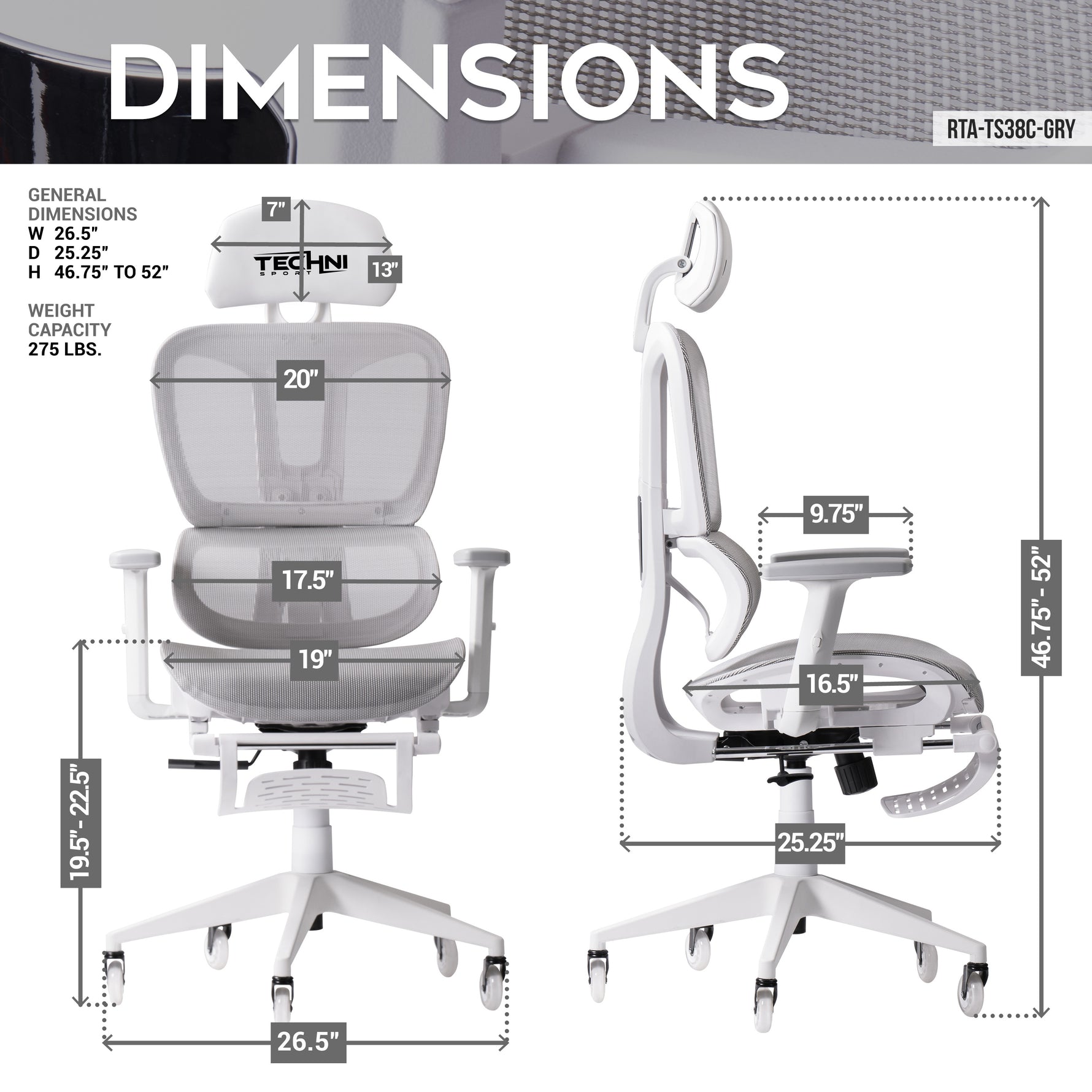 Techni Sport AIRFLEX2.0 White Mesh Ergonomic Chair product image