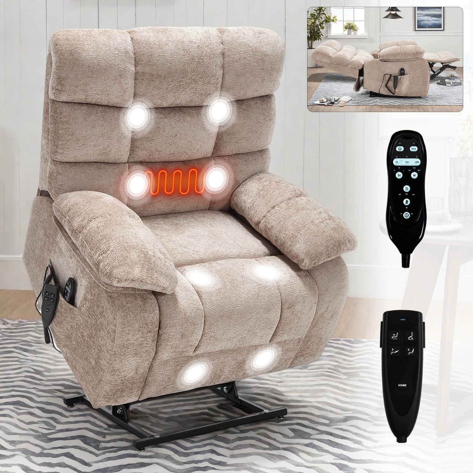 Dual-Motor Lift Recliner with Heat & Massage, 350 lb Capacity detail image 3