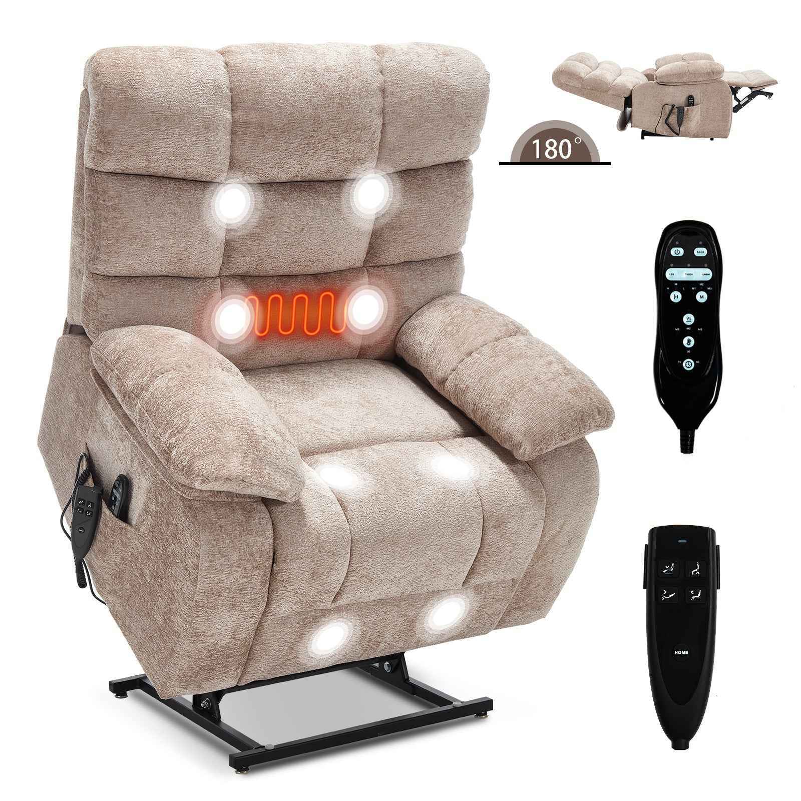 Dual-Motor Lift Recliner with Heat & Massage, 350 lb Capacity detail image 4