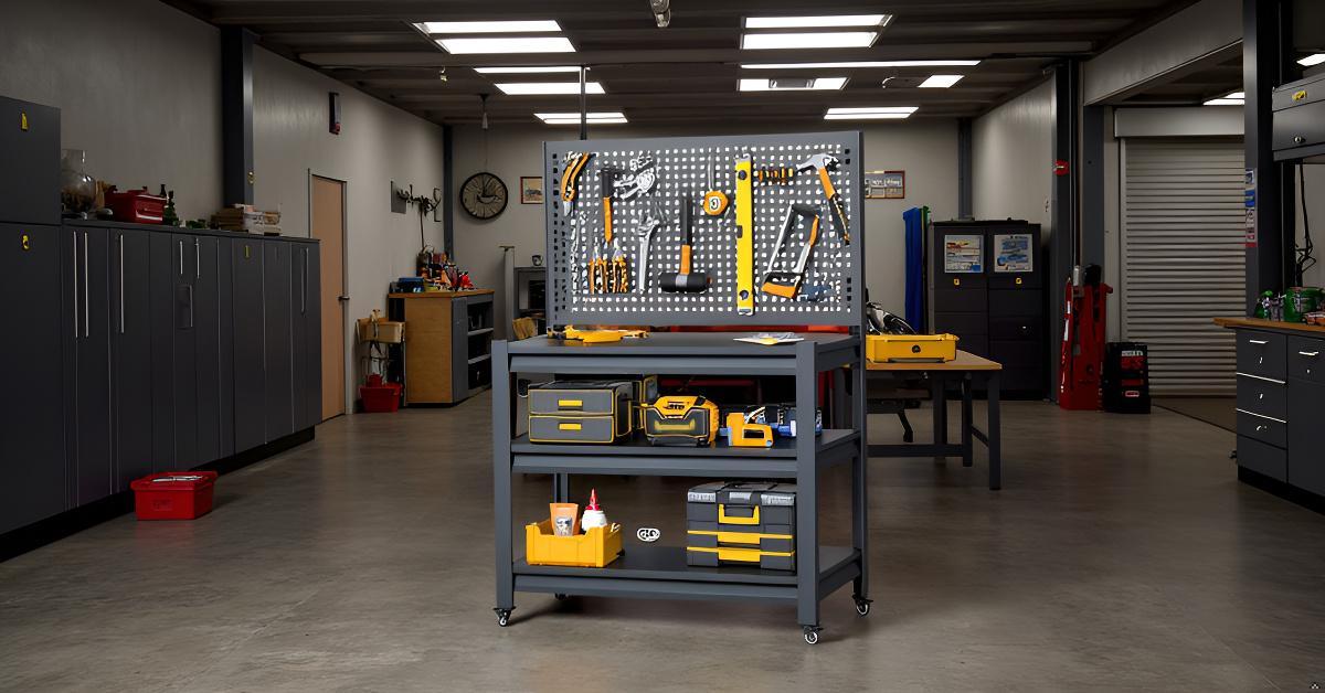 Heavy-Duty Metal Shelving & Workbench with Pegboard, 3000 lb Capacity for workshop, garage, storage, or utility use