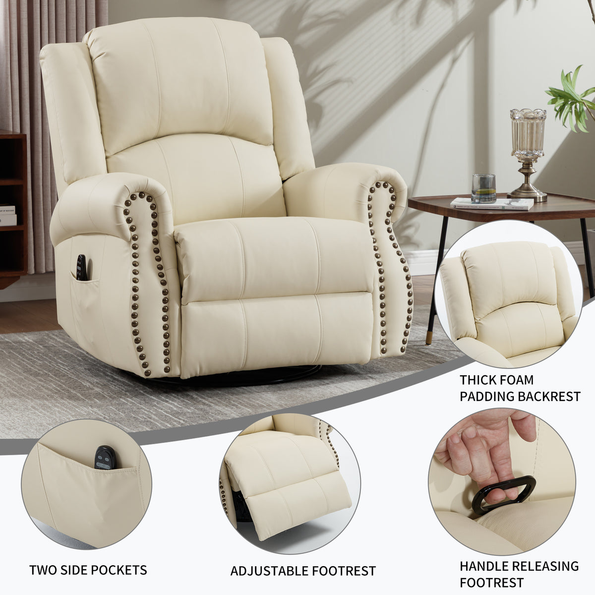 Heat Massage Manual Recliner Chair with Rocker and Swivel for Living Room detail image 54
