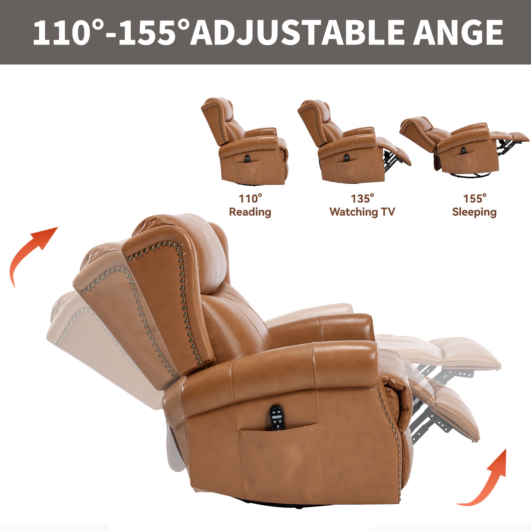 Heat Massage Manual Recliner Chair with Rocker and Swivel for Living Room detail image 86