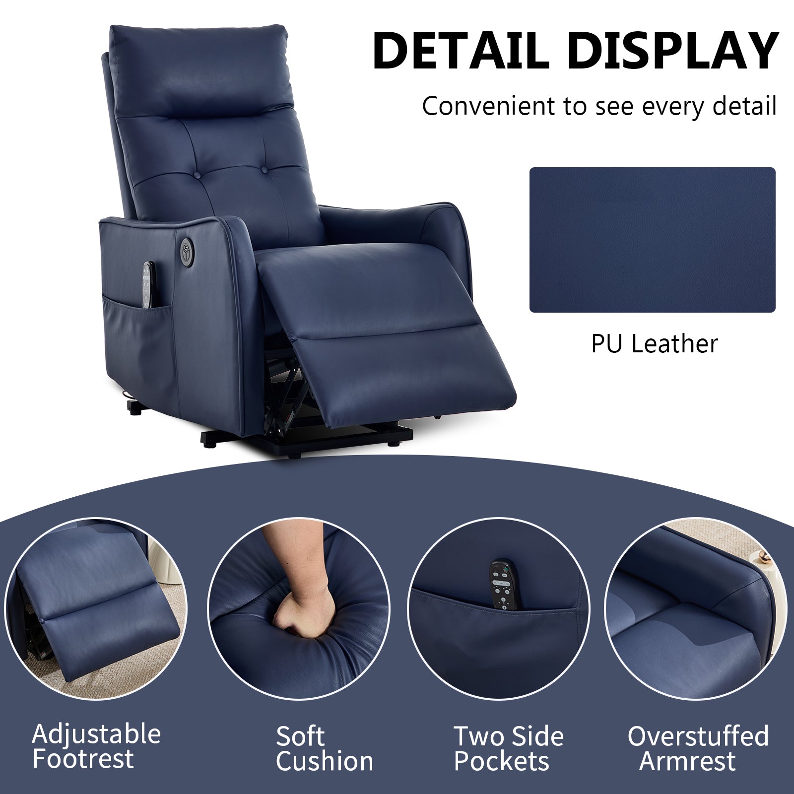 Single Motor Power Lift Recliner Chair with Massage & Heat detail image 80