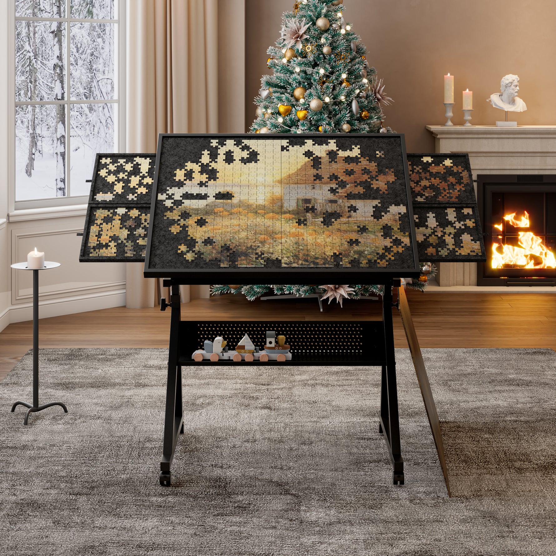 1500-Piece Rolling Jigsaw Puzzle Table with 4 Trays hobby and puzzle table