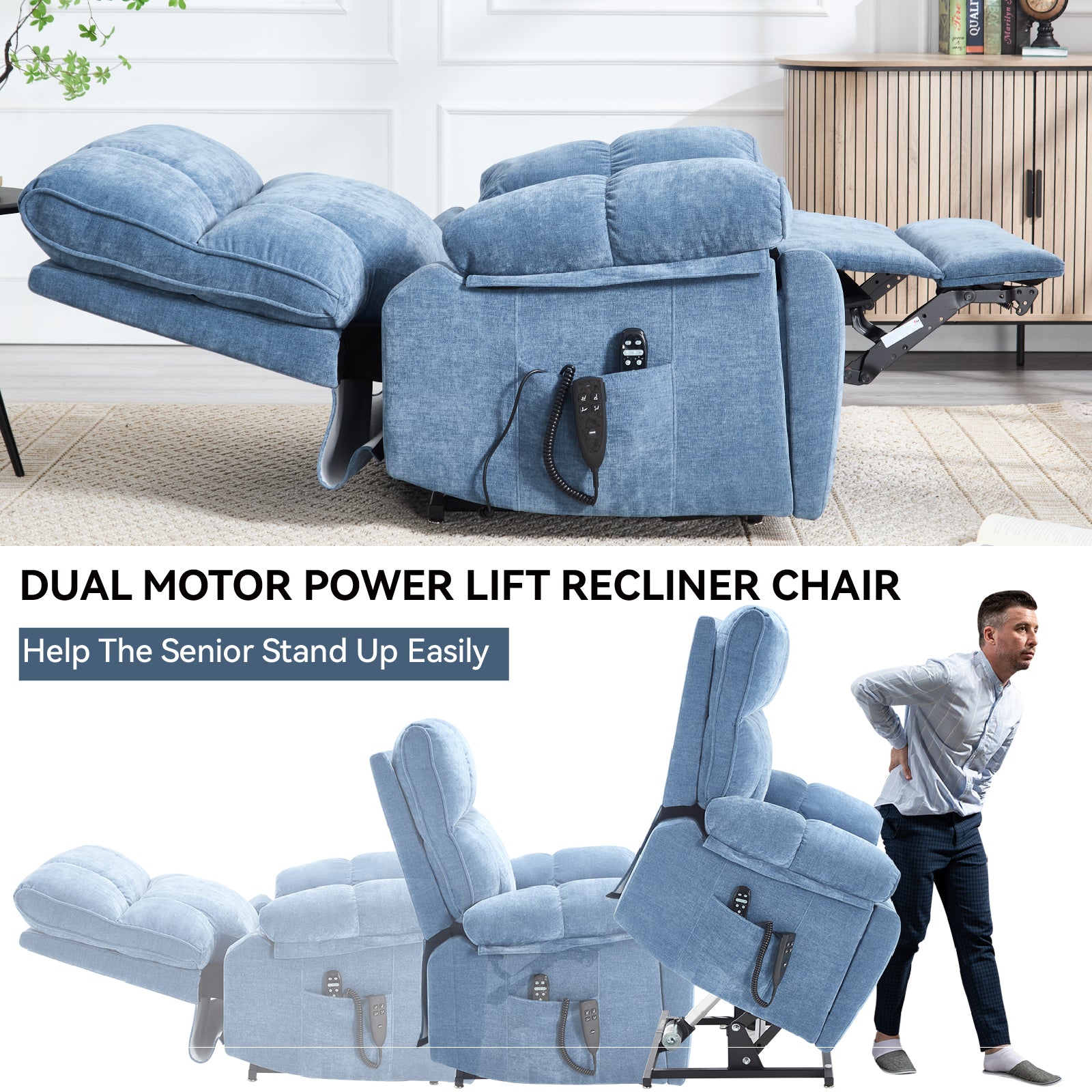 Dual-Motor Power Lift Recliner with Heat & Massage, 350 lb Capacity detail image 54