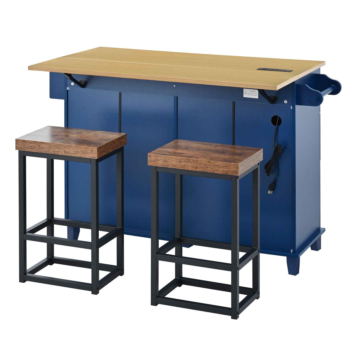 Farmhouse Kitchen Island with Drop Leaf, Power Outlet & 2 Seats product view 9
