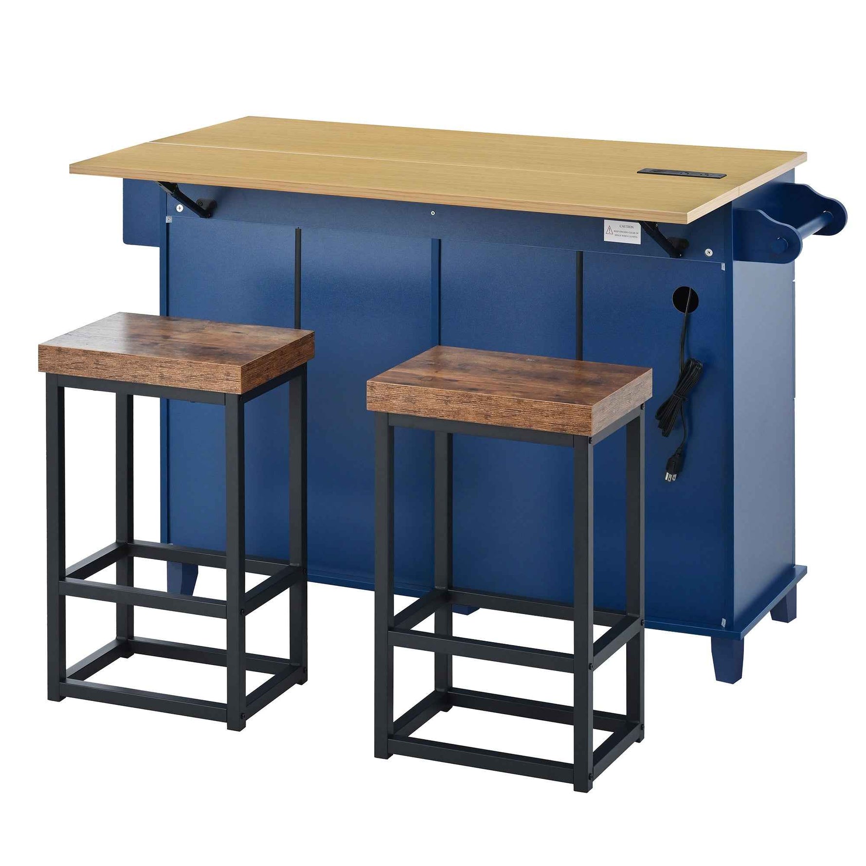 Farmhouse Kitchen Island with Drop Leaf, Power Outlet & 2 Seats product view 9
