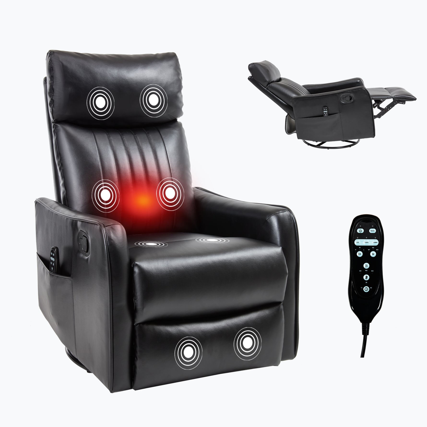 Faux Leather Heat Massage Manual Recliner Chair with Rocker and Swivel for Living Room detail image 13