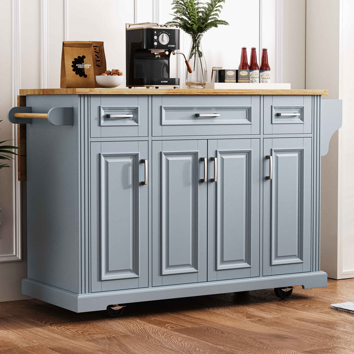 54 in. Rolling Kitchen Island with Drop Leaf & Storage product view 68