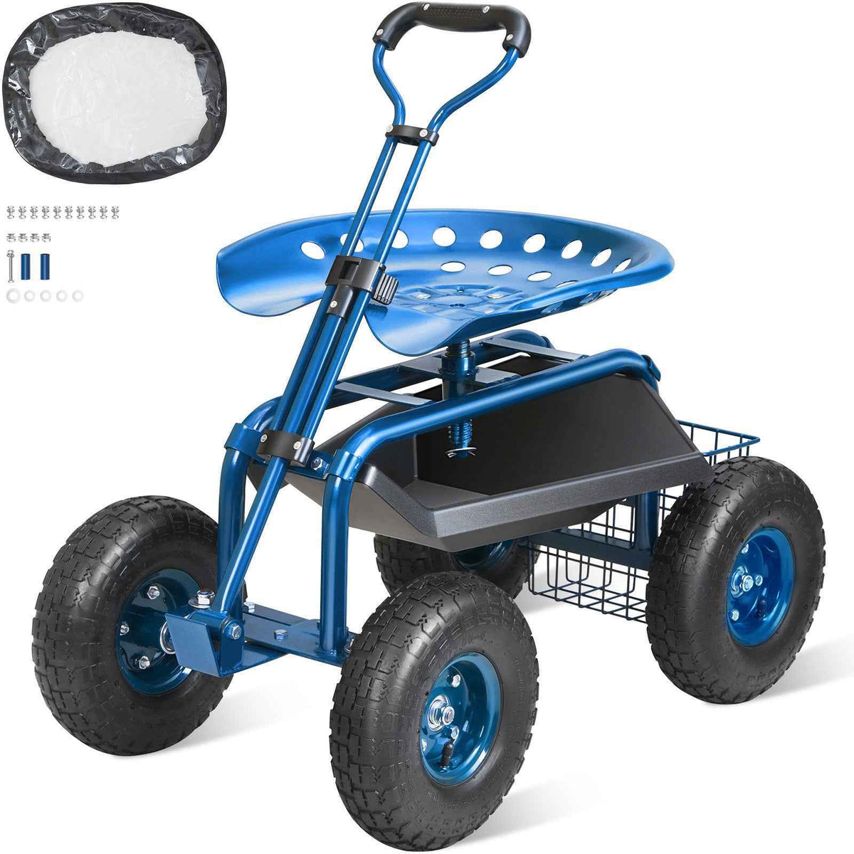 Rolling Garden Workseat with 360° Swivel Seat for workshop, garage, storage, or utility use