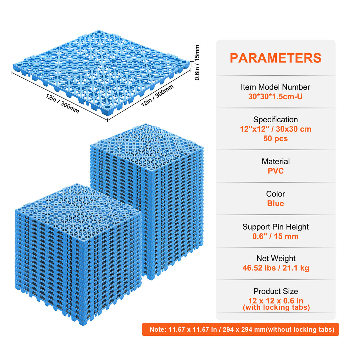 PVC Interlocking Drainage Garage Floor Tiles, 12" x 12" x 0.5" for workshop, garage, storage, or utility use