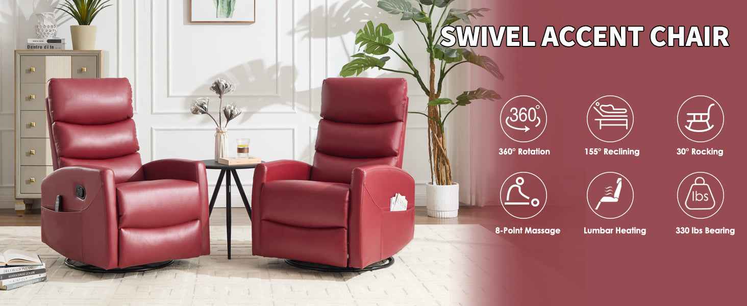 Heat Massage Manual Recliner Chair with Rocker and Swivel in Fabric for Living Room detail image 26