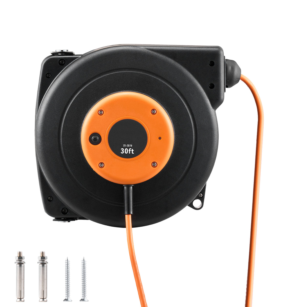 Retractable Heavy-Duty Extension Cord Reel with Triple-Tap Outlet for workshop, garage, storage, or utility use
