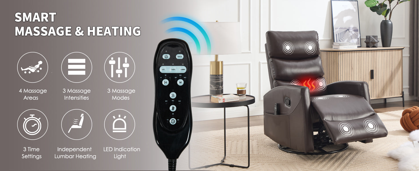 Heat Massage Manual Recliner Chair with Rocker and Swivel in Fabric for Living Room detail image 24