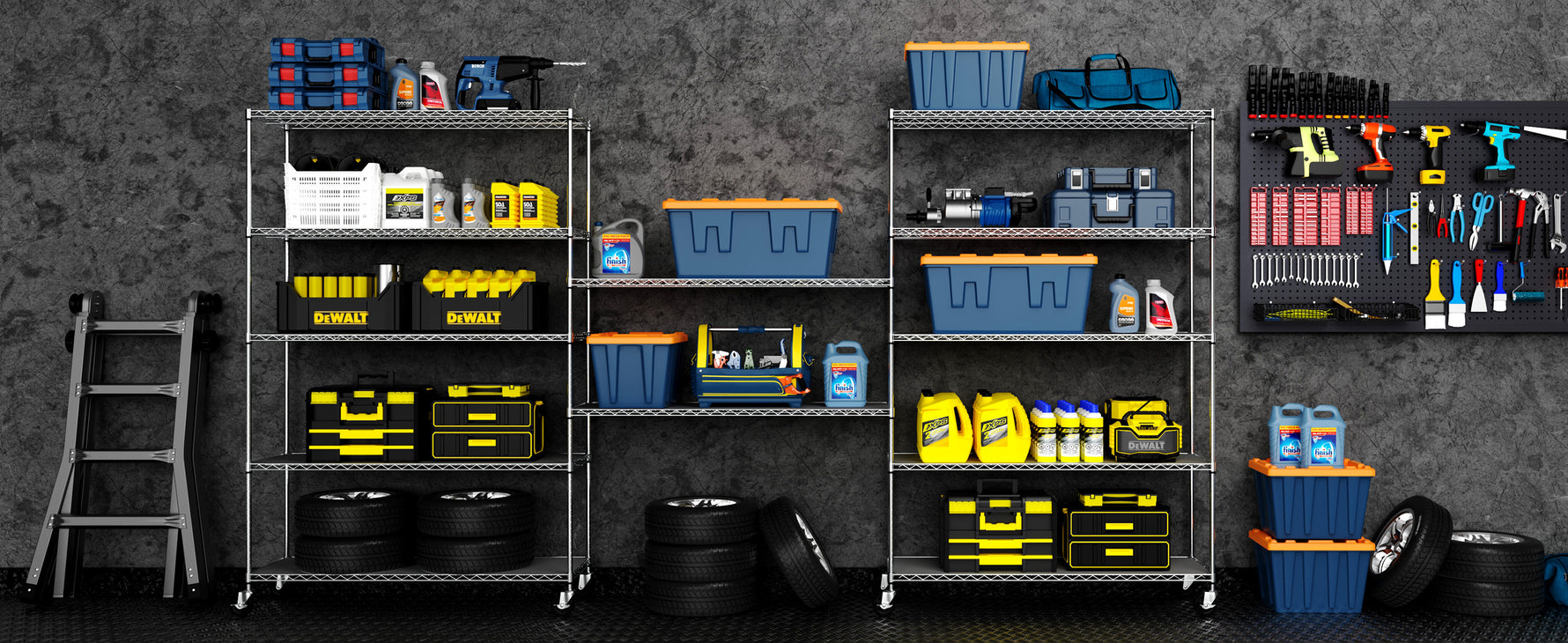 Heavy-Duty NSF Adjustable Wire Shelving Unit with Wheels & Shelf Liners for workshop, garage, storage, or utility use