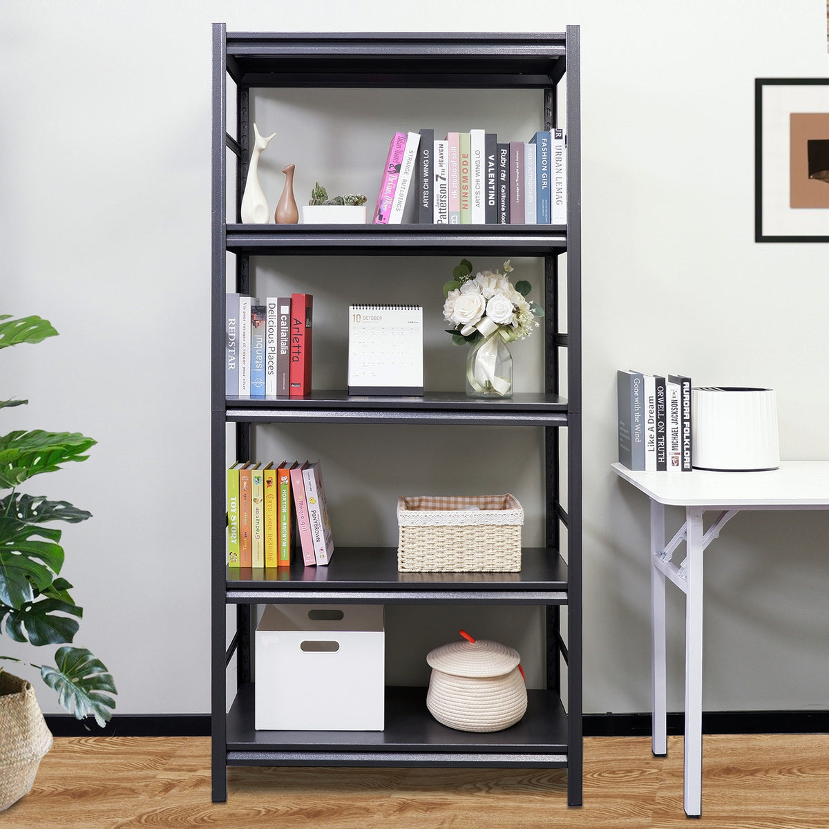 5-Tier Heavy-Duty Adjustable Metal Storage Rack for workshop, garage, storage, or utility use