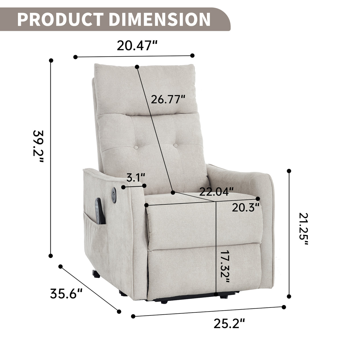 Single Motor Power Lift Recliner Chair with Massage & Heat detail image 49