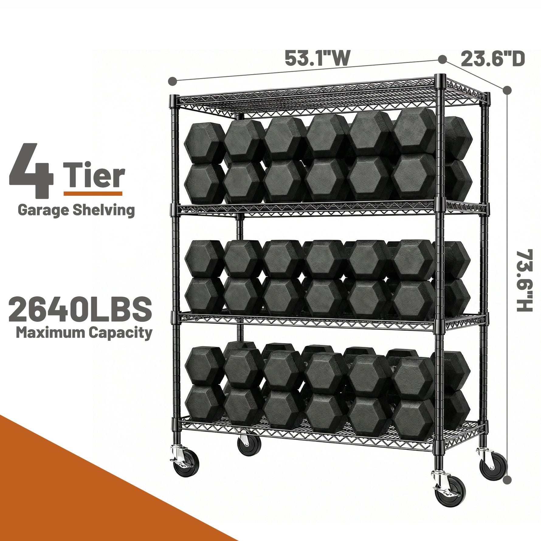2640 lb Industrial 4-Tier Metal Shelving Unit for workshop, garage, storage, or utility use