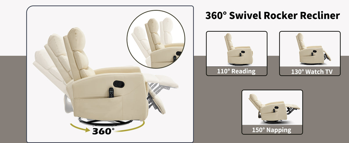 Heat Massage Manual Recliner Chair with Rocker and Swivel in Faux Leather for Living Room detail image 34