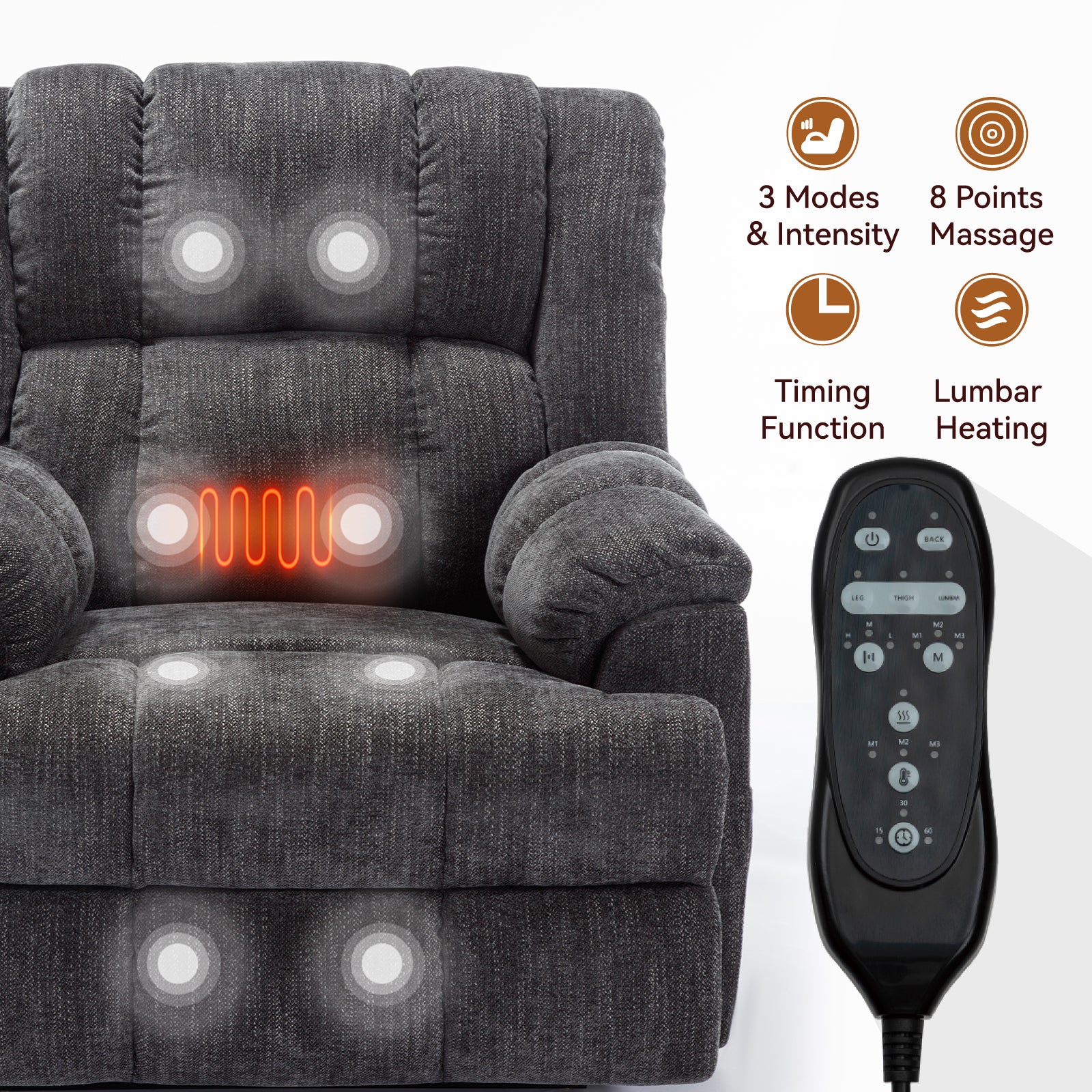 Dual-Motor Heat & Massage Power Lift Recliner, 350 lb Capacity detail image 49
