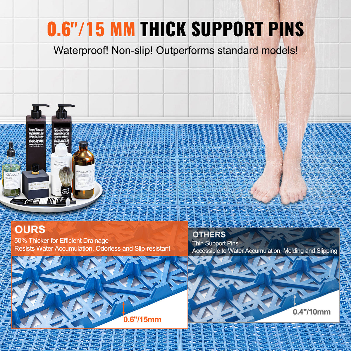 PVC Interlocking Drainage Garage Floor Tiles, 12" x 12" x 0.5" for workshop, garage, storage, or utility use