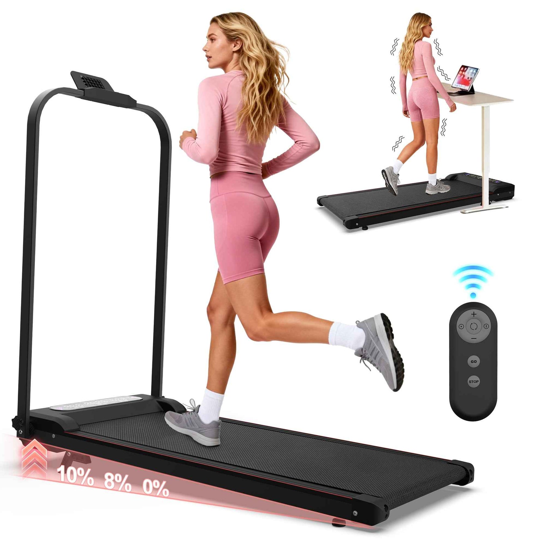 Foldable Under-Desk Walking Pad with Handlebar & Incline under-desk walking pad