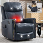 Genuine Leather Heat Massage Manual Recliner Chair with Rocker and Swivel for Living Room detail image 37