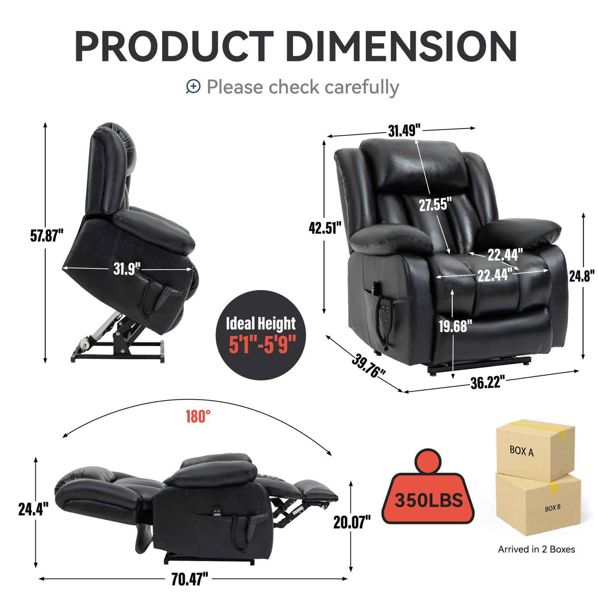 Dual-Motor Power Lift Genuine Leather Heat & Massage Recliner detail image 2