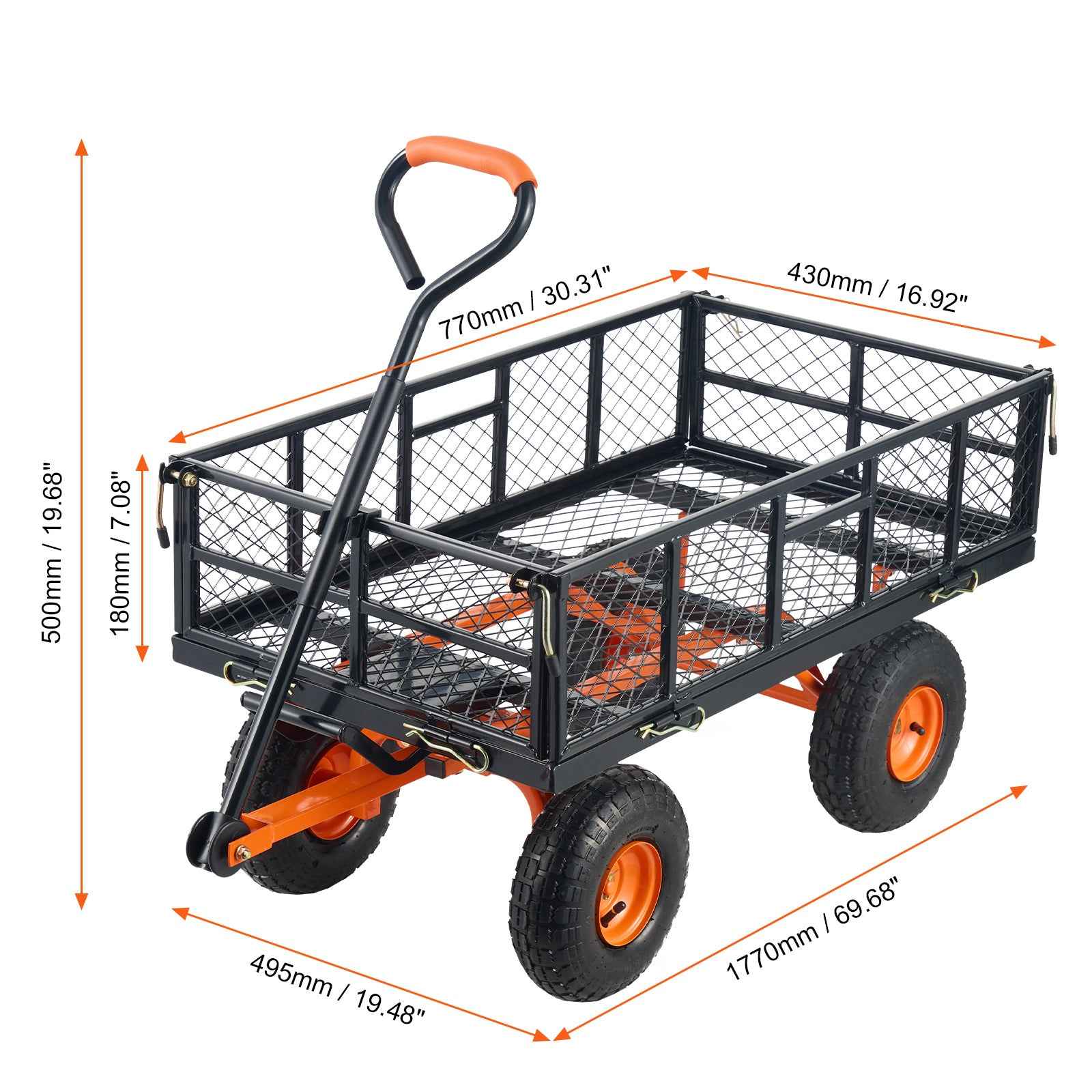 Metal Garden Dump Cart with 2-in-1 Handle for workshop, garage, storage, or utility use