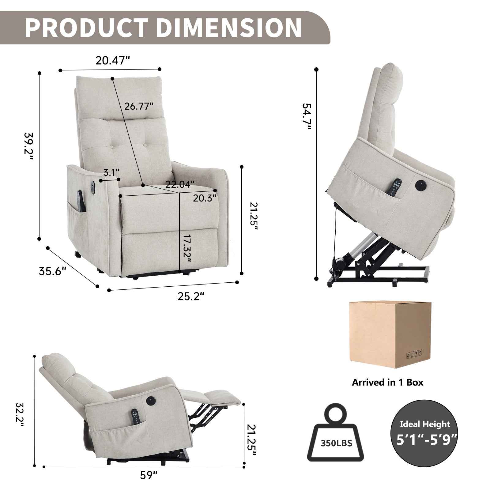 Single Motor Power Lift Recliner Chair with Massage & Heat detail image 38